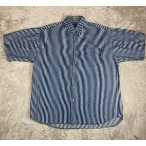 Highland Outfitters‎ Shirt Mens Blue White Striped Short Sleeve Button Up Size L